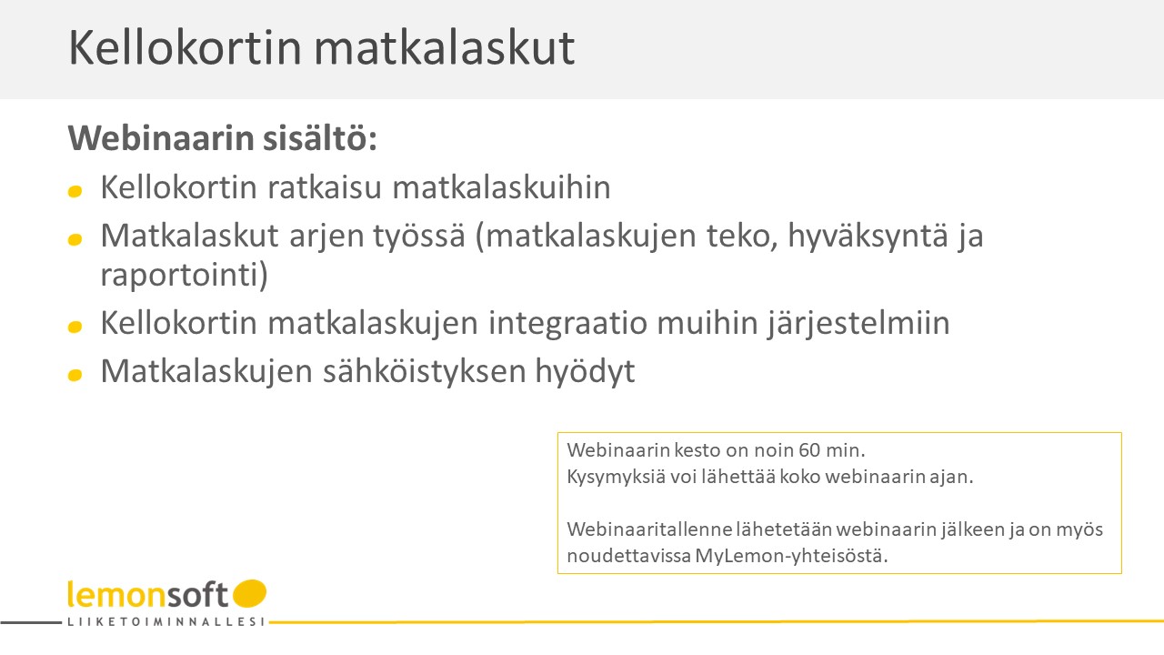 Webinaari : Kellokortin Matkalaskut – Lemonsoft